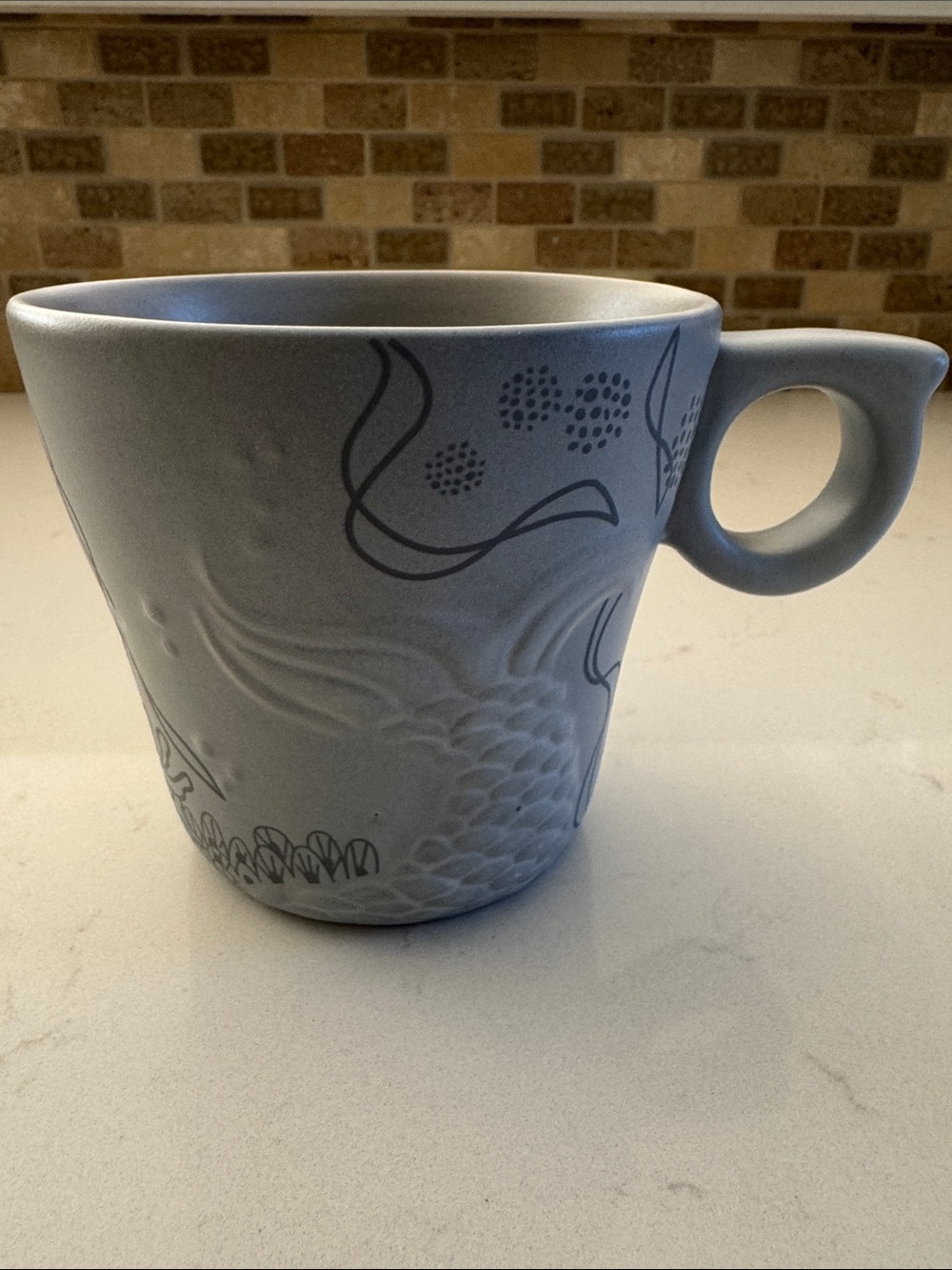 Starbucks Gray Ceramic Decorative Mug with Artistic Embossed Design 12oz NWOT